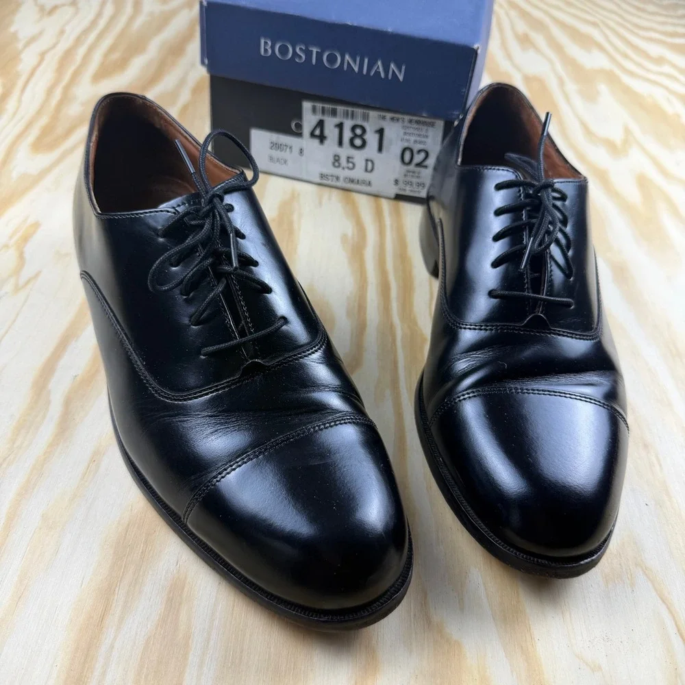 Bostonian Classics Omaha Mens Black Leather Cap Toe Oxford Dress Shoes 8.5 D